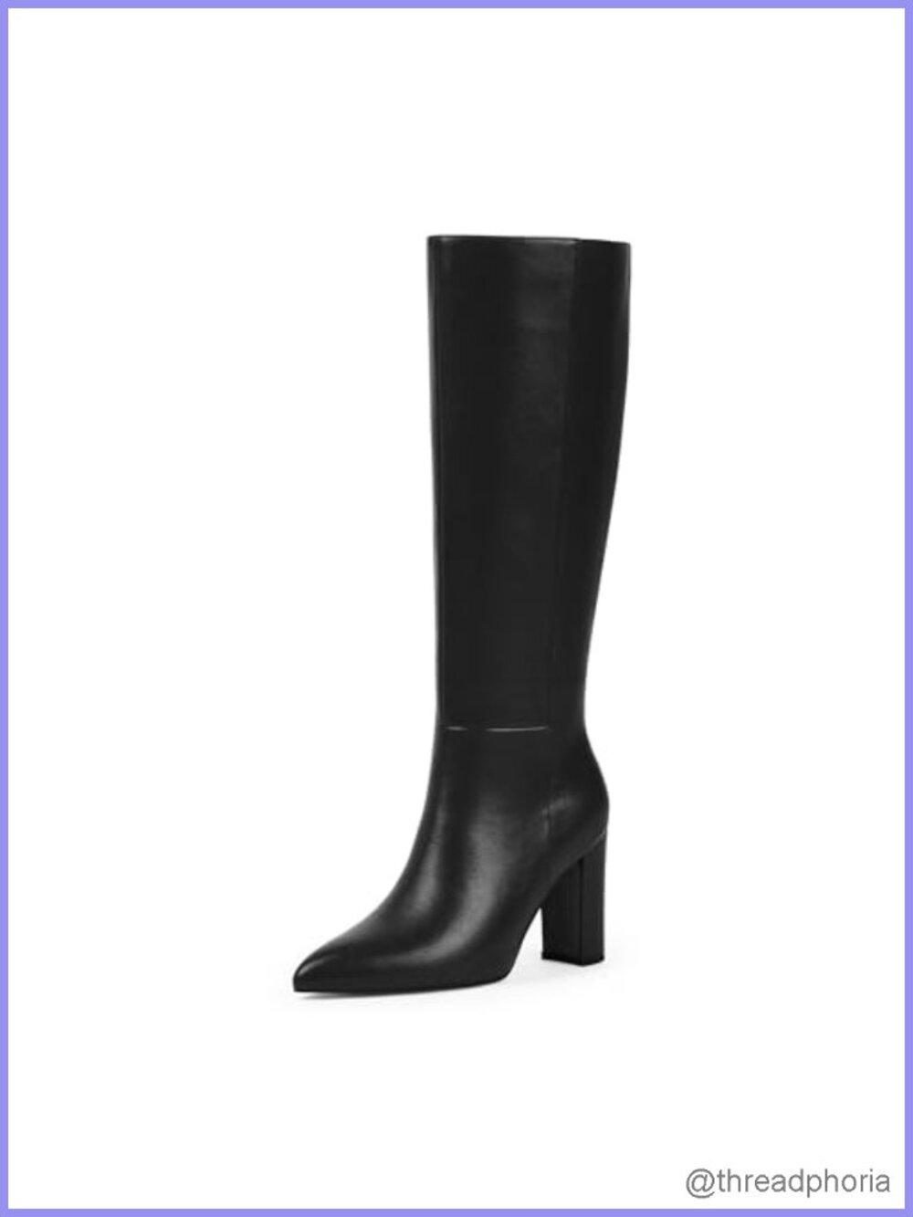 Women's Knee High Boots Pointed Toe Chunky Heel Faux Leather